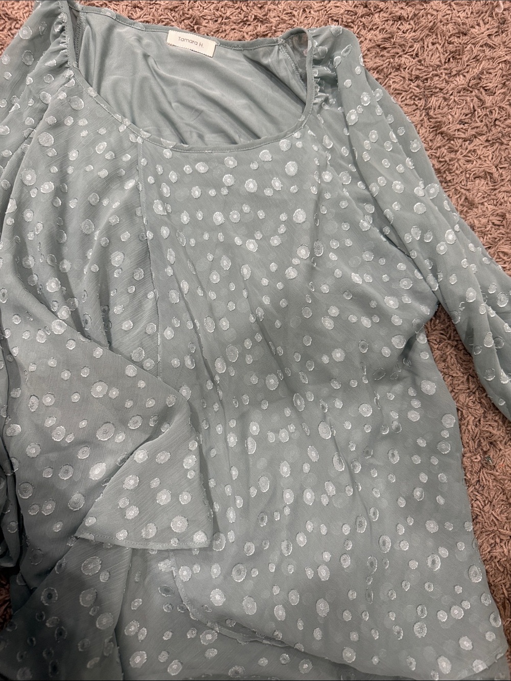 Light Mint Polka Dot Mesh Blouse by Tashma H.